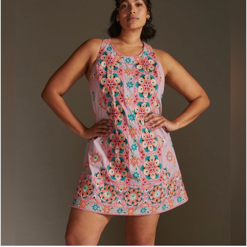 Anthropologie Appliqué Embroidered Beaded Shift floral Dress
